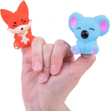 Rubberen vingerpopjes Dierentuin dieren - set van 5 figuurtjes