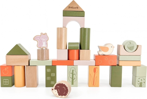 Houten bouwblokken POLARB – dieren, Montessori, 50 stuks