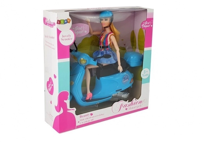 Doll on Pink Scooter with Helmet, Long Hair