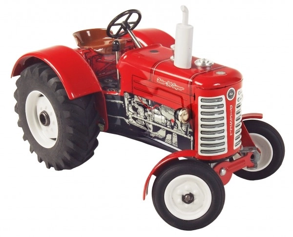 Traktor Zetor 50 Super rood met sleutelaandrijving metaal 15cm 1:25 in doos Kovap