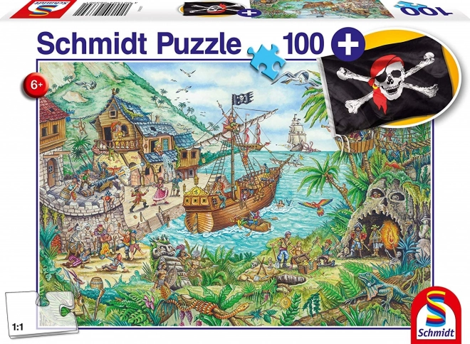 SCHMIDT Puzzel In de Piratenbaai 100 stukjes + cadeau (piratenvlag)