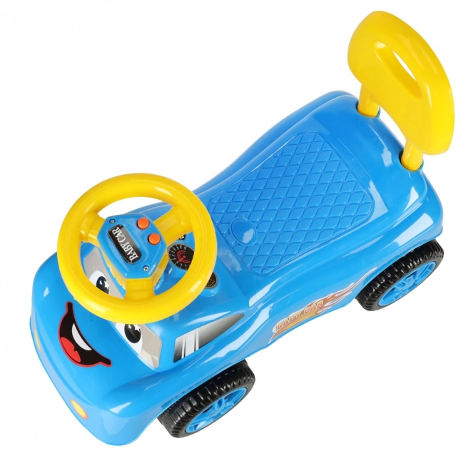 Lachende loopauto met claxon blauw
