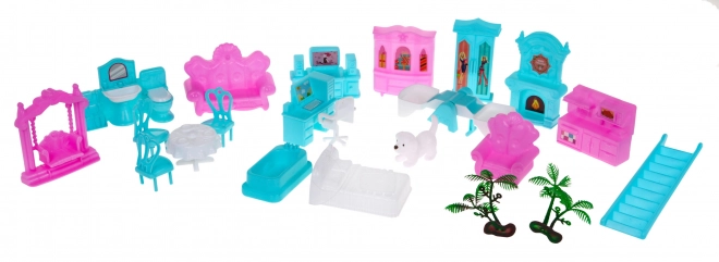 Drie verdiepingen tellend poppenhuis Cadeau voor meisjes 6+ Blauwe villa met accessoires