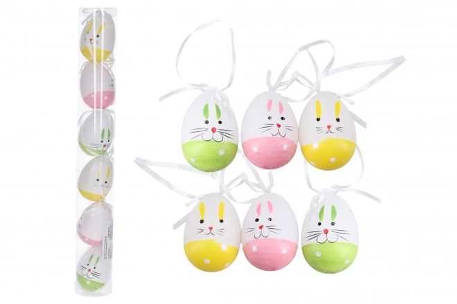 Gekleurd decoratief plastic ei 6 cm in buis, 6 stuks