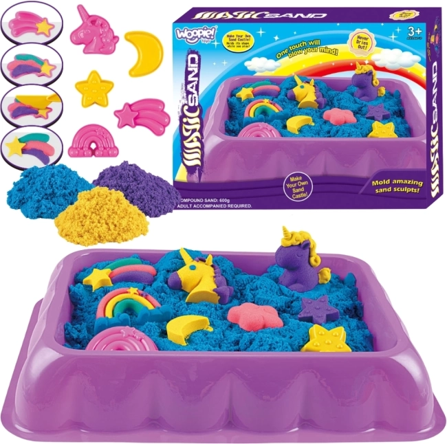 Sable Cinétique Magique Licornes et Arc-en-ciel - Kit avec table et moules 0,6 kg