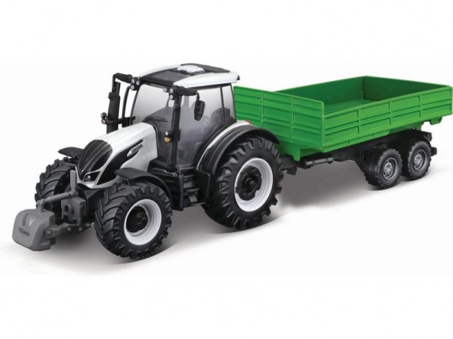 Bburago Farm 10cm Tractor met Aanhanger - Valtra N174 - Kiepaanhangwagen