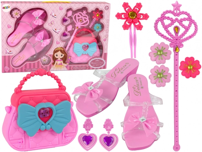 Schoonheid set met slofjes, handtas en roze haarspeldjes
