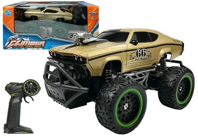 Remote-Controlled Car with Golden High Wheels