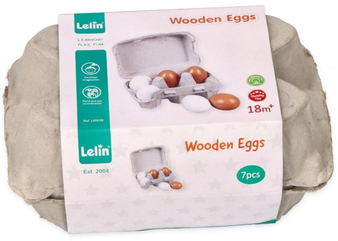 Houten eieren in een stempelbakje 6 stuks