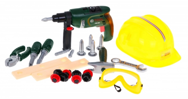 Ensemble de petit constructeur pour enfants 3+ Tournevis électrique + casque et lunettes + outils