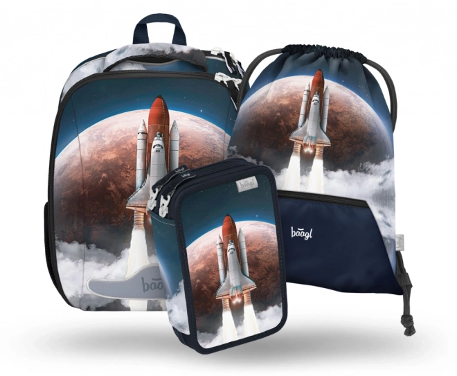 Baagl Schulset Space Shuttle: Ranzen, Federmäppchen, Beutel
