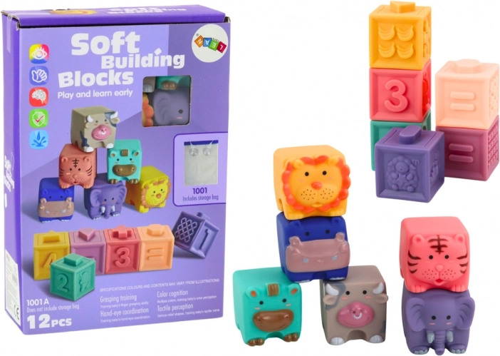 Soft Educational Blocks Animals Numbers Colorful 12 pcs