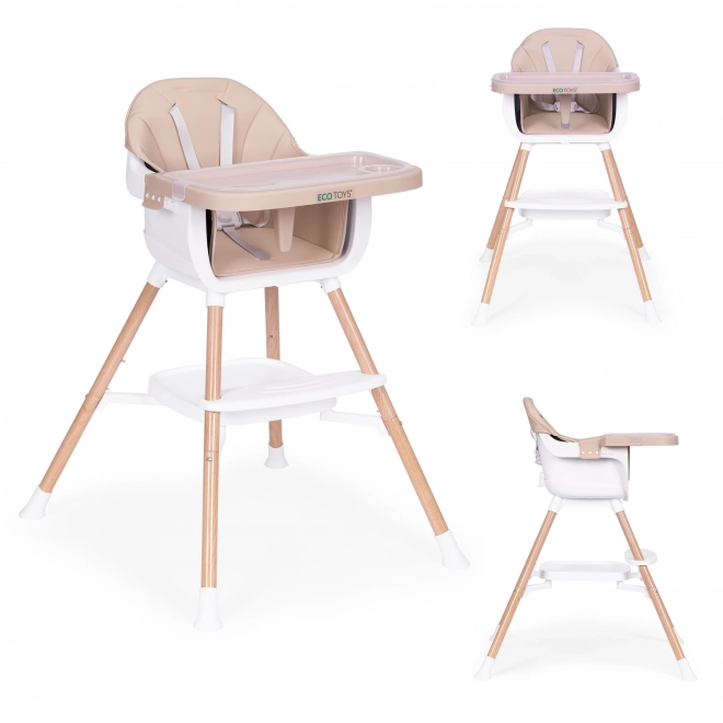 2-in-1 High Chair for Children Beige by Ecotoys