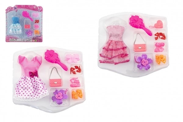 Jurken/kleding voor poppen met accessoires 3 soorten op kaart 24x24x3cm