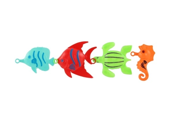 Visspel/visser met hengel 26cm plastic 5 kleuren op kaart 15,5x49x2cm