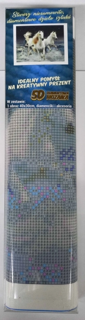 Diamantmalen Dravende witte paarden 30x40cm