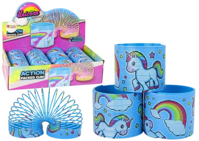 Iconische blauwe springveer met eenhoorn ontspannend 6 cm