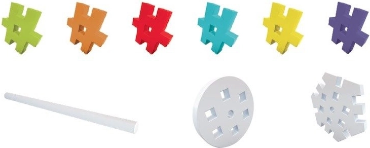 Special components: axles, wheels, and hexagons