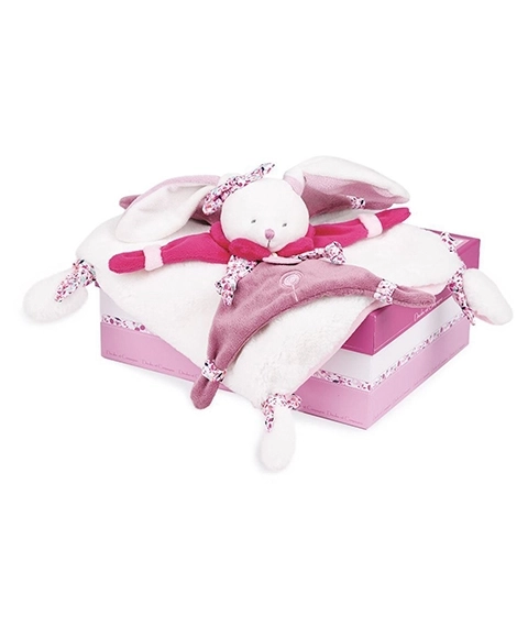 Doudou geschenkset met roze pluche konijntje knuffeldoek
