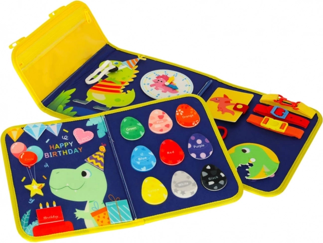 Montessori sensorisch manipulatiebord met dinothema blauw