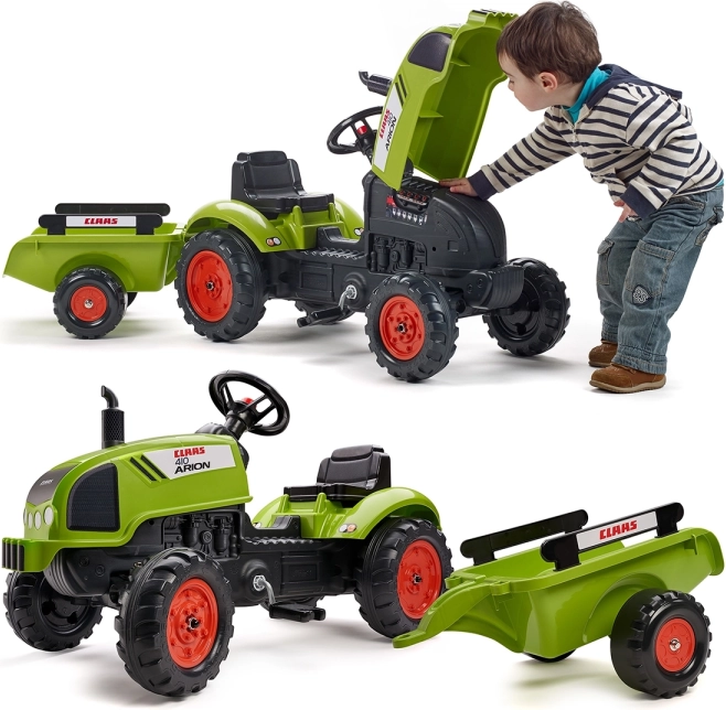 Claas Arion 410 pedal tractor with trailer