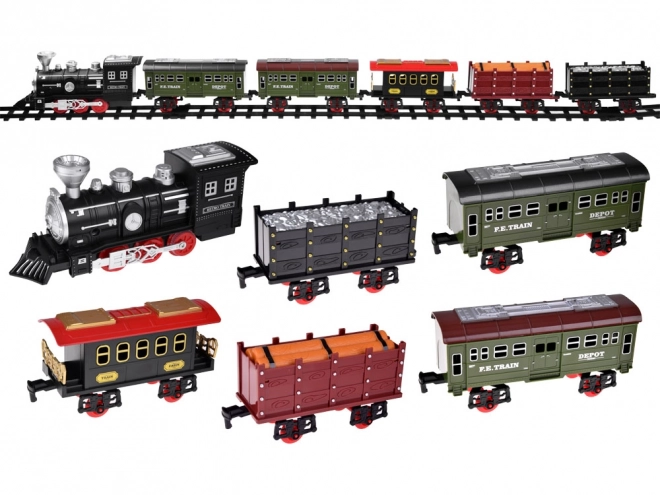 Spoorweg met rails Locomotief met wagons stoom + licht RC0629