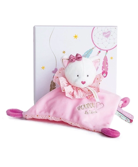 Cadeauset - roze pluchen knuffeldoek kat