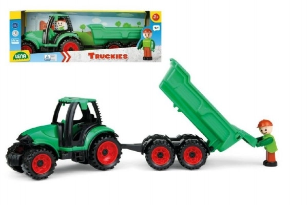 Auto Truckies tractor met aanhanger kunststof 32cm met figuur in doos 24m+
