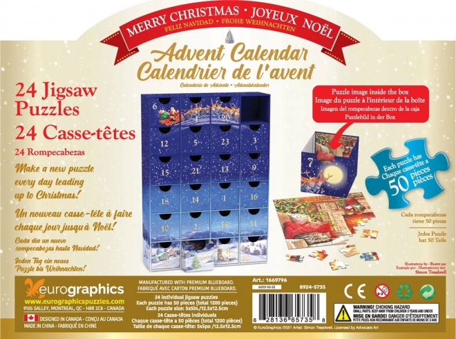 Adventskalender met Puzzel Eurographics 24 x 50 Stuks – Vrolijk Kerstfeest