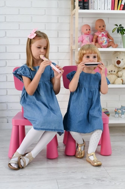 Roze mondharmonica voor kinderen met decor