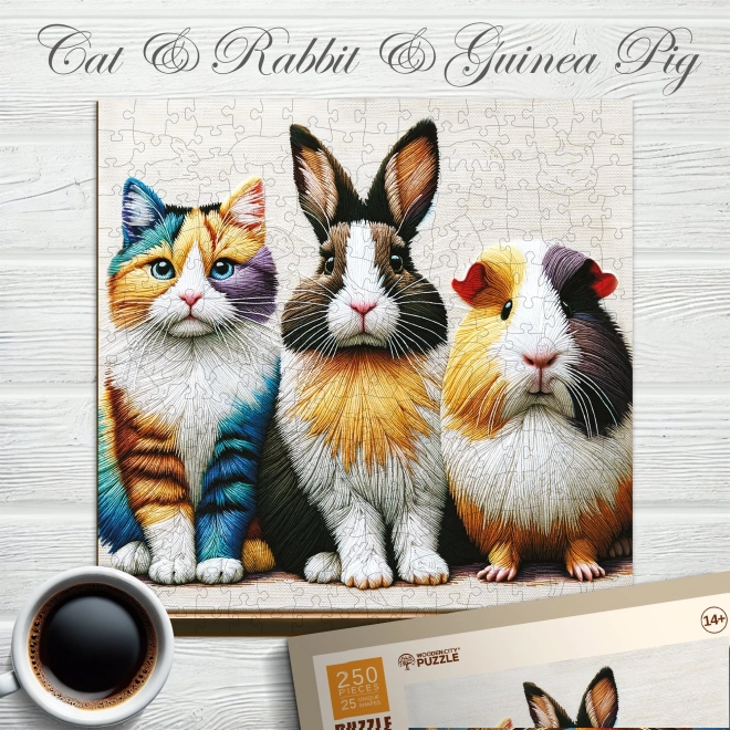 Wooden Puzzle Cat, Rabbit, and Guinea Pig 250 Pieces by Wooden City
