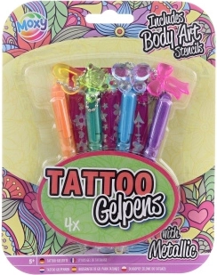 Stylos gel métallisés pour tatouages temporaires avec pochoirs, set de 4 pièces