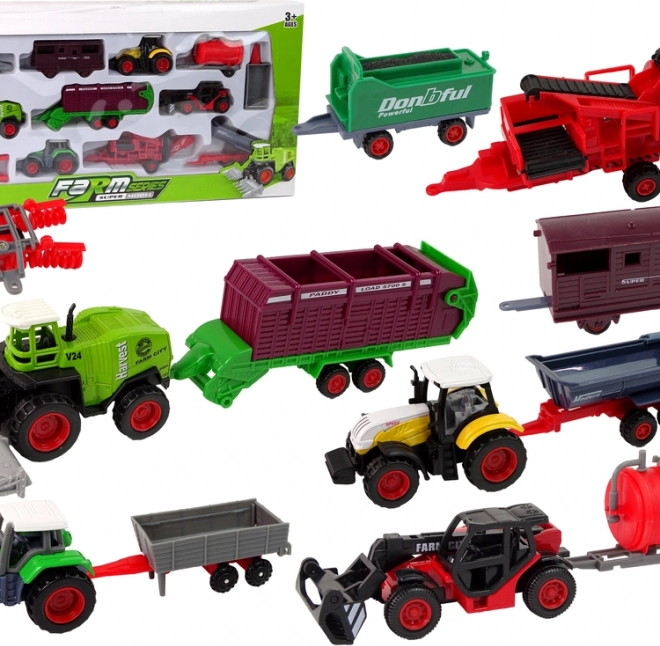 Set de véhicules de ferme – tracteurs et machines en métal (12 pièces)