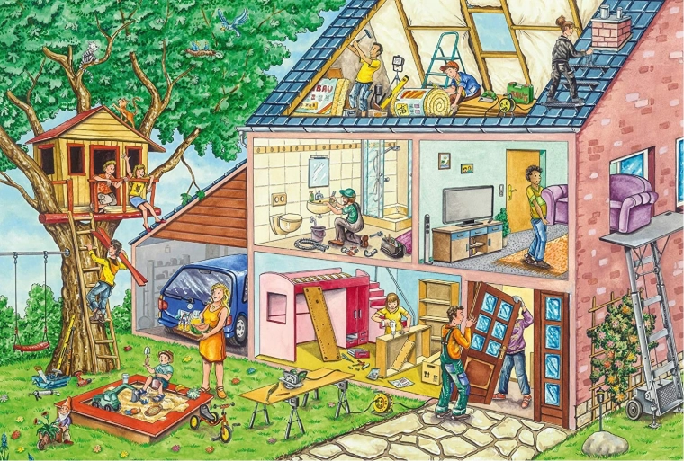 Kleurrijk thema van huis en boomhut