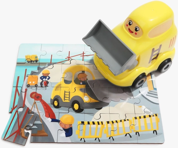 TOP BRIGHT wooden puzzle with toy – bulldozer, 24 pieces