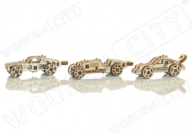 Houten 3D puzzel mini set sportauto's