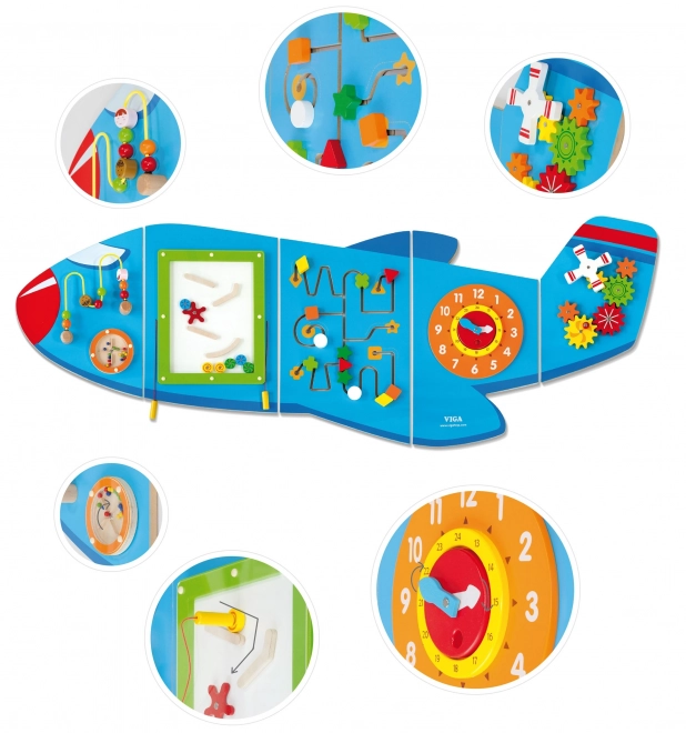 VIGA Montessori Wooden Wall Sensory Board Airplane