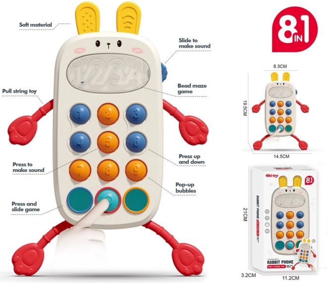 Sensorische mobiele telefoon voor kinderen met konijnenthema