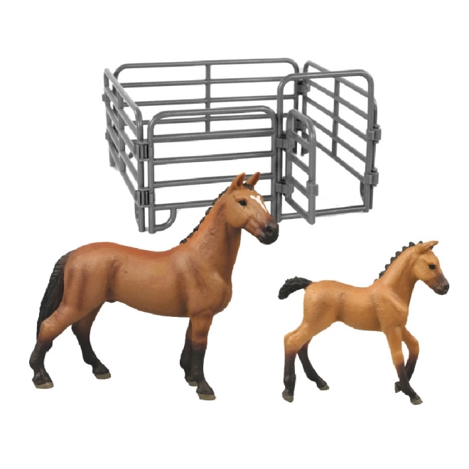 Set paarden met omheining - bruin met witte vlek