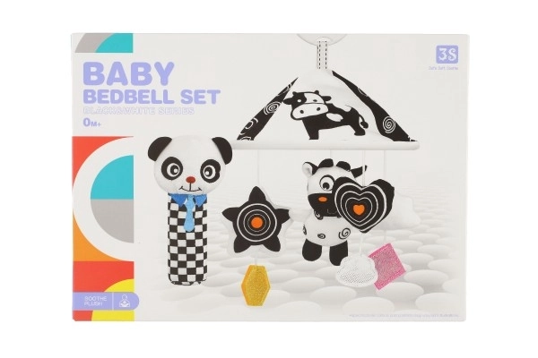 Muziekmobiel boven ledikant dieren pluche zwart-wit in doos 30x22x5,5cm 0+