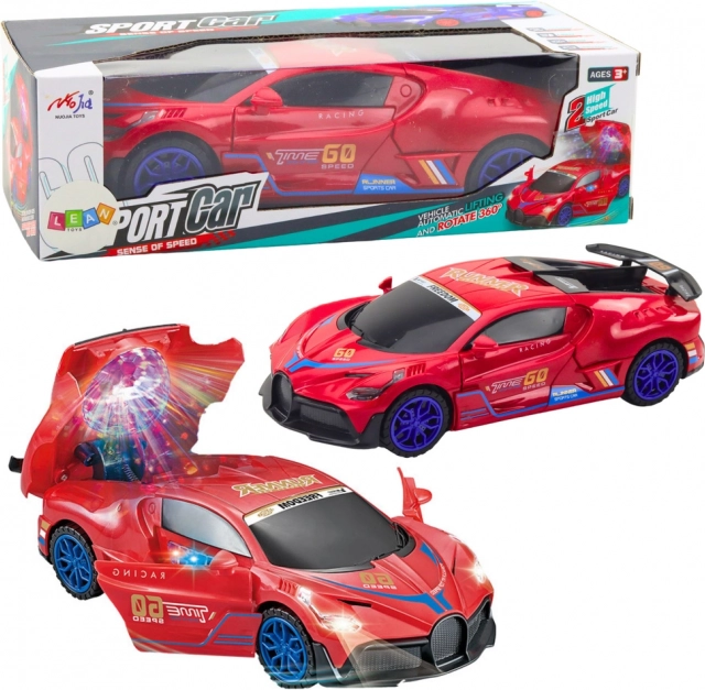 Sportauto met LED-bol, 360° rotatie en geluiden – rood