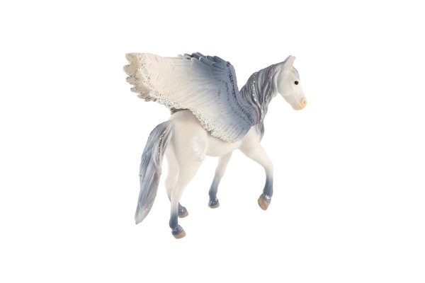 Paard met vleugels wit-grijs gegoten plastic 14cm in zakje