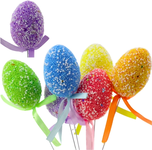 Easter pick eggs with bows, colorful, 6 pcs