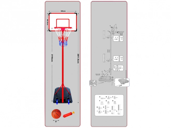 Basketbalbord met bal en pomp