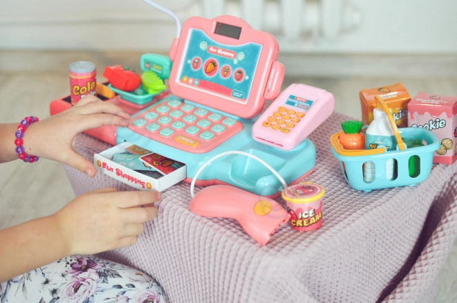 kassa voor kinderen met scanner, weegschaal en microfoon WOOPIE + 24 accessoires