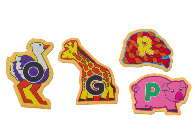Set houten magneten letters afbeeldingen dieren 26 stuks