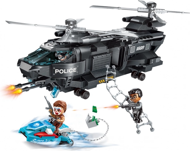 Qman Police Battle Force geheime missie Arend – politiehelikopter met scooter en figuurtjes