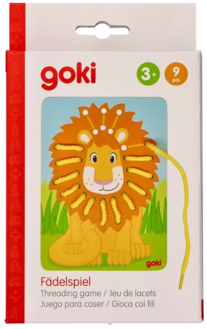 Houten rijgspeelgoed Goki - Papegaai, Leeuw en Zebra