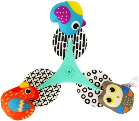 Colorful plush birds for sensory stimulation