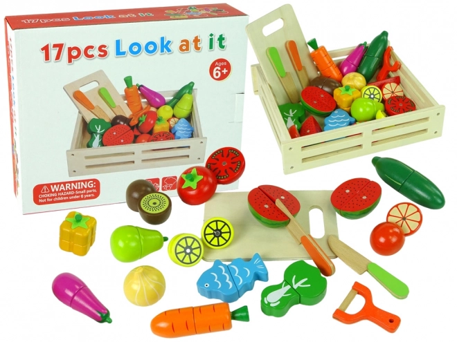 Wooden Fruits and Vegetables in a Magnetic Crate